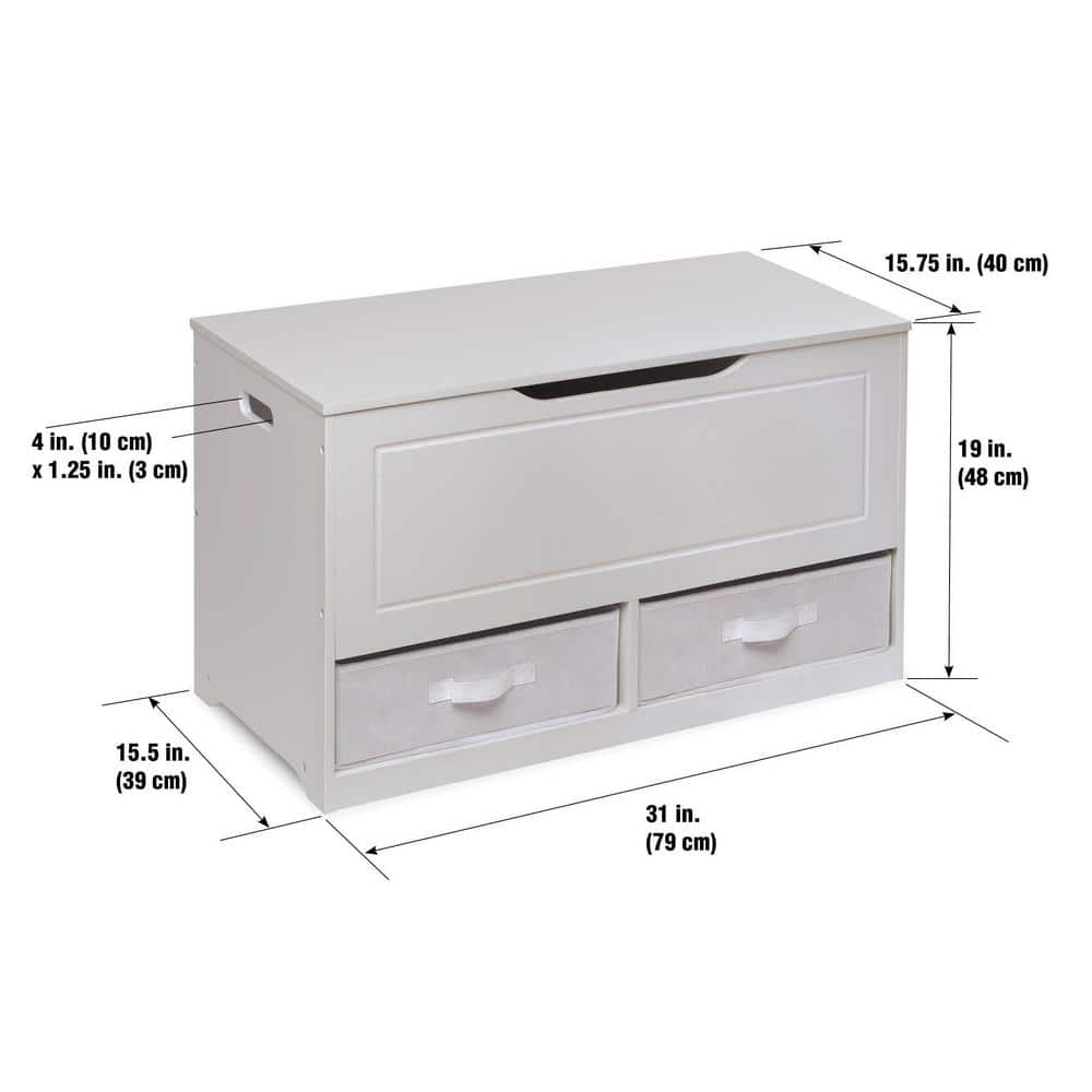 Dual-Tone White & Gray Toy Storage Bench with Reversible Baskets