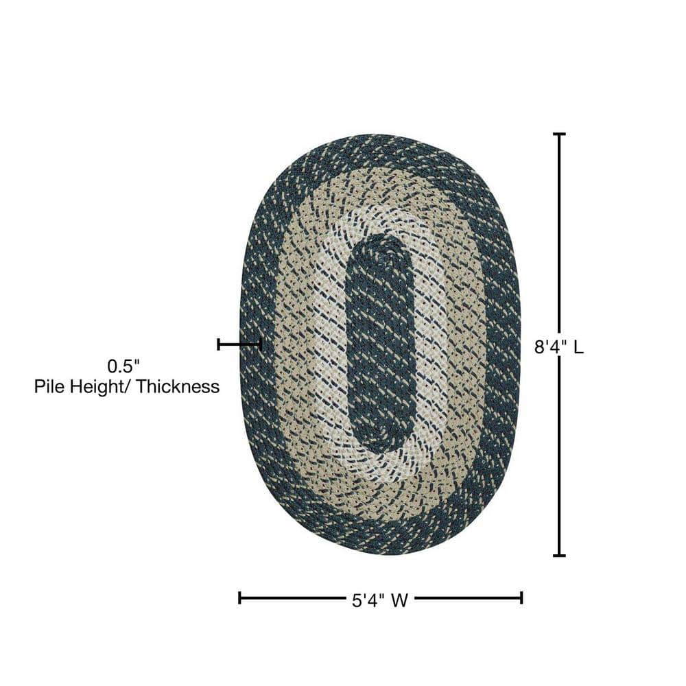 Hunter Stripe Braided Oval Rug in Synthetic, 65" Easy Care