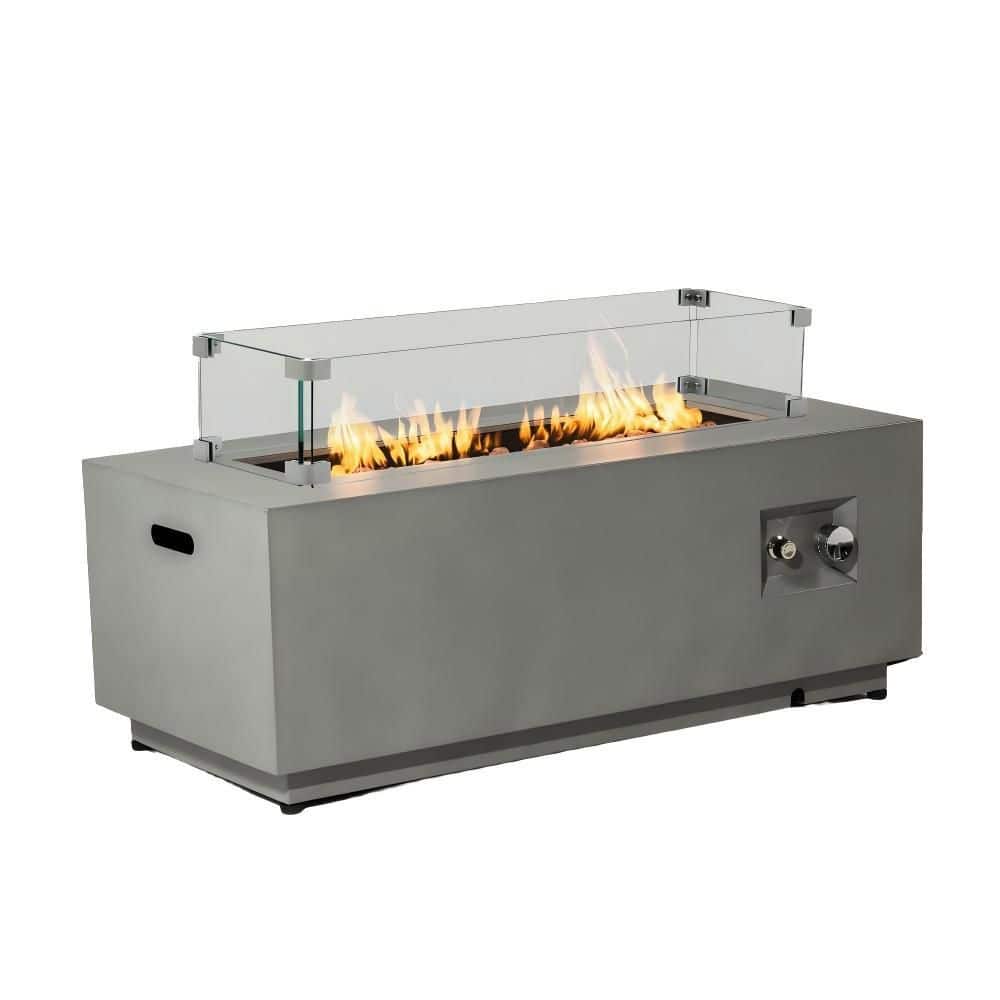 42 in. 50000 BTU Propane Fire Pit Table, Rectangular Patio/Deck/Courtyard Heater with Glass Wind Guard & Steel Lid, Gray price history on PriceWatchPro