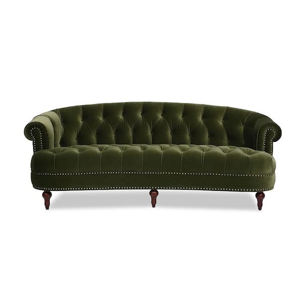 Jennifer Taylor La Rosa 84 in. Rolled Arm Performance Velvet Chesterfield Curved Sofa in Olive Green