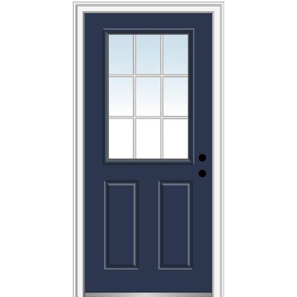 MMI Door 36 in. x 80 in. Grilles Between Glass Left-Hand Inswing 1/2-Lite Clear 2-Panel Painted Steel Prehung Front Door