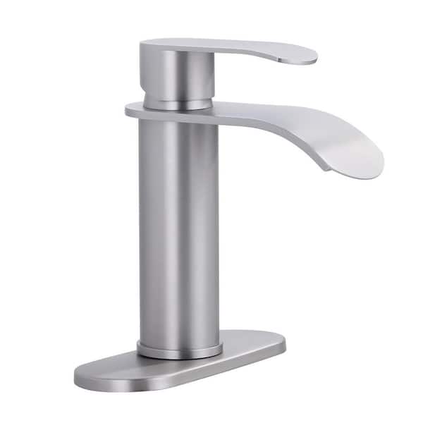 Single Handle Single Hole Bathroom Faucet with Pop-Up Drain Included in Brushed Nickel