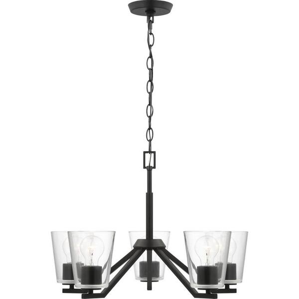 Progress Lighting Vertex Collection 5-Light Matte Black Clear Glass Contemporary Chandelier
