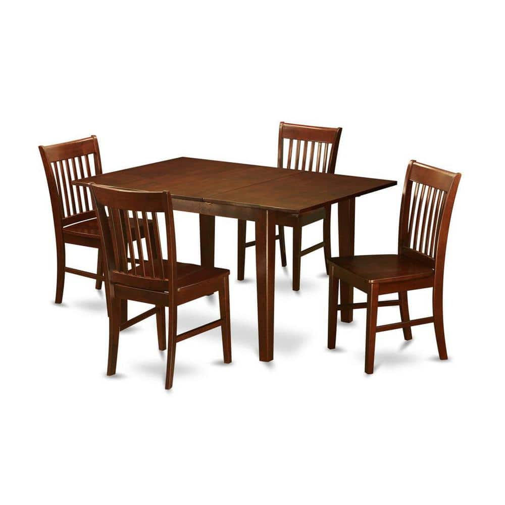 Mahogany 5-Piece Wood Dining Set with Slat Back Chairs
