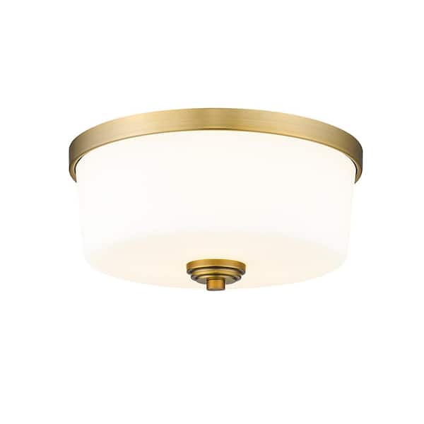 Unbranded Arlington 14 in. 3-Light Heritage Brass Flush Mount Light with Glass Shade