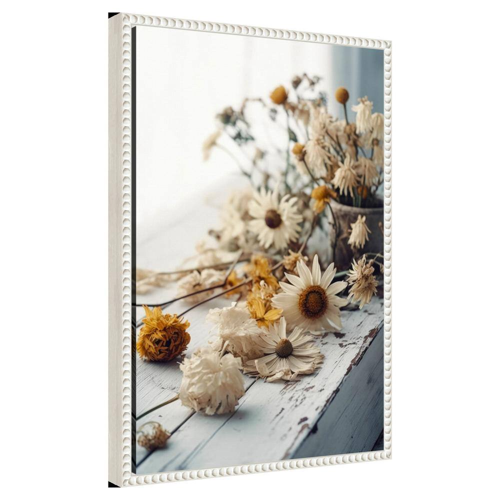 White and Yellow Beaded Frame Botanical Canvas Wall Art