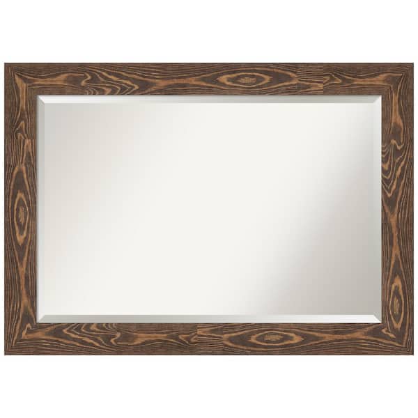 Amanti Art Bridge Brown 42 in. W x 30 in. H Wood Framed Beveled Bathroom Vanity Mirror in Brown