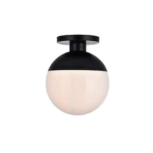 Timeless Home Ellie 12 in. W x 14.5 in. H 1-Light Black and Frosted White Glass Flush Mount
