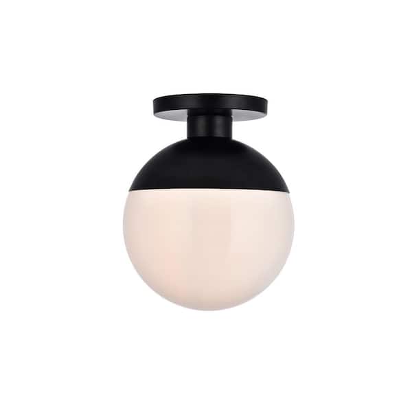 Unbranded Timeless Home Ellie 12 in. W x 14.5 in. H 1-Light Black and Frosted White Glass Flush Mount