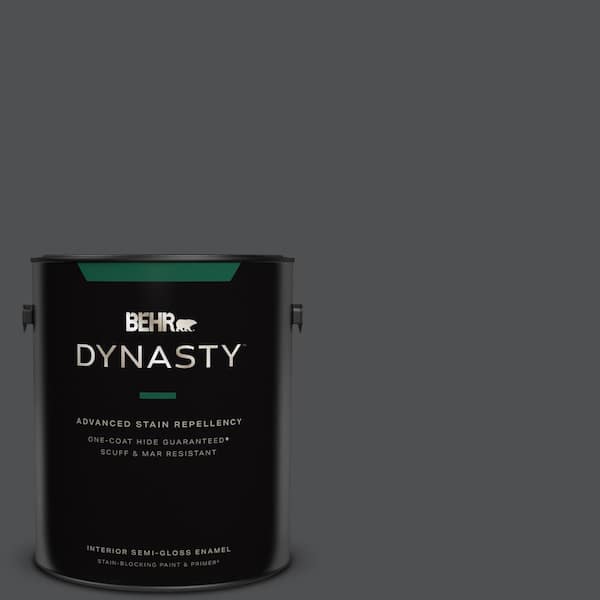 BEHR DYNASTY 1 gal. #PPU26-01 Satin Black Semi-Gloss Enamel Interior Stain-Blocking Paint & Primer