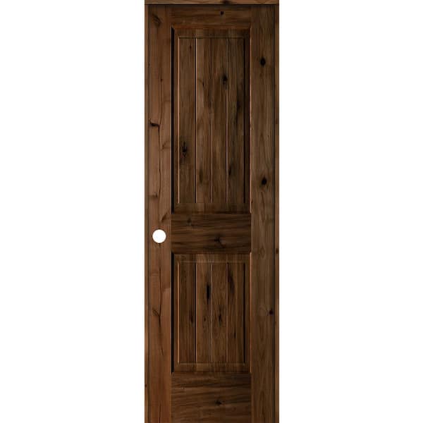Krosswood Doors 24 in. x 80 in. Knotty Alder 2 Panel Right-Hand Square Top V-Groove Provincial Stain Wood Single Prehung Interior Door