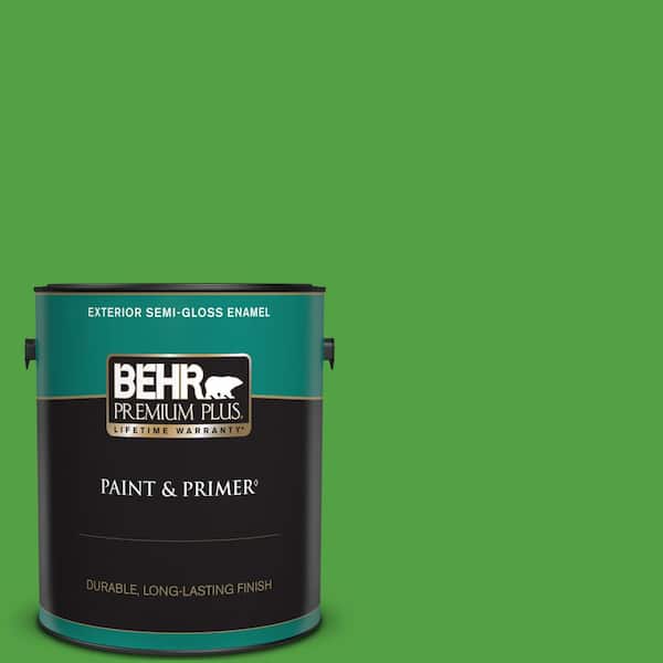BEHR PREMIUM PLUS 1 gal. #S-G-440 Green Acres Semi-Gloss Enamel Exterior Paint & Primer