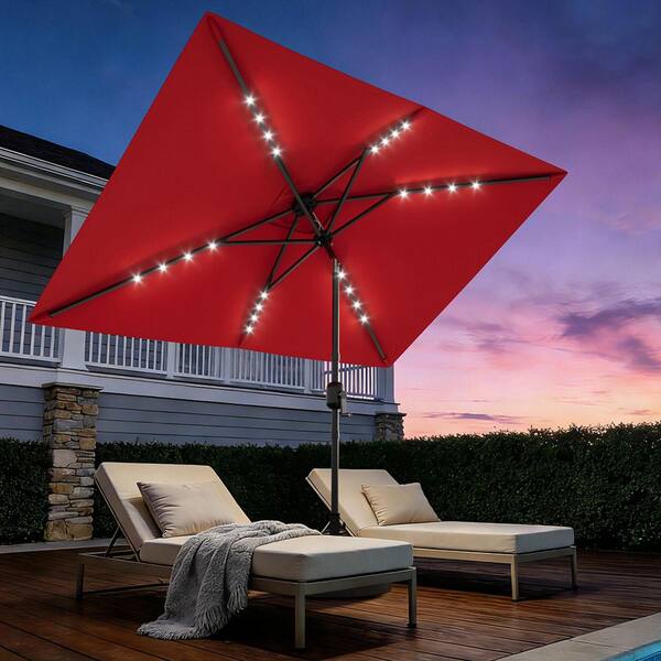 lighted patio umbrella rectangular 10x6.5FT Outdoor Umbrella, Solar LED Outdoor Table Umbrella, Patio Market with Crank & Tilt Waterproof Fade Resistant for Pool Garden Deck Backyard degree rotation with foot pedal Easily open and close with crank handle LED light Solar Panel Wire Connection TYPE PHI VILLA 15ft Large Patio