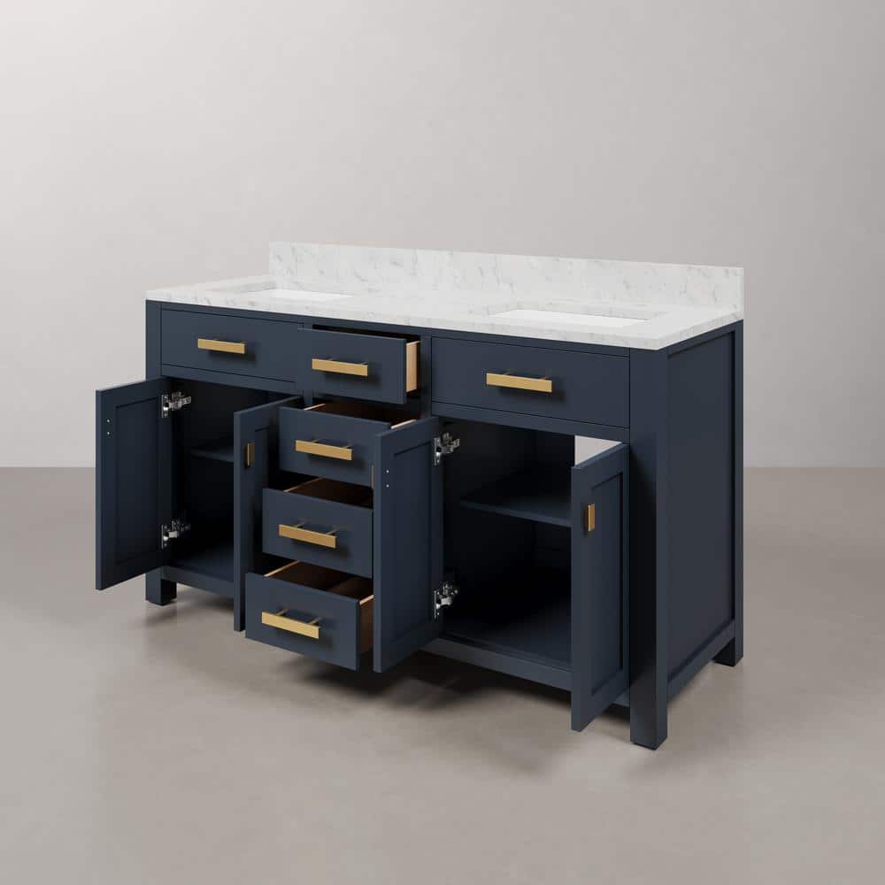Monarch Blue Double Sink Bathroom Vanity with Carrara Marble Top