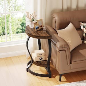 Andrea 23.6 in Rustic Brown Semi Circle Wood End Table, 2 Tier Sofa Side Table for Living Room