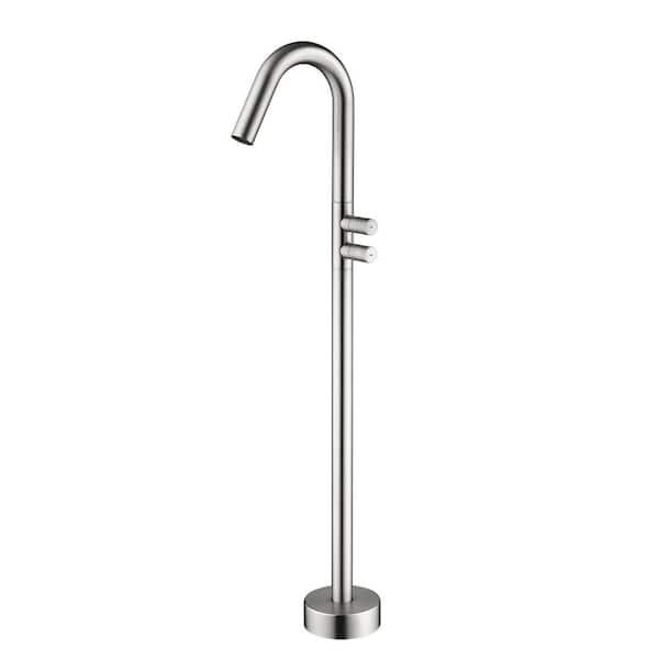 2-Handle Freestanding Tub Faucet Without Hand Shower Brass Modern Floor Mount Bathroom Bathtub Filler in Brushed Nickel