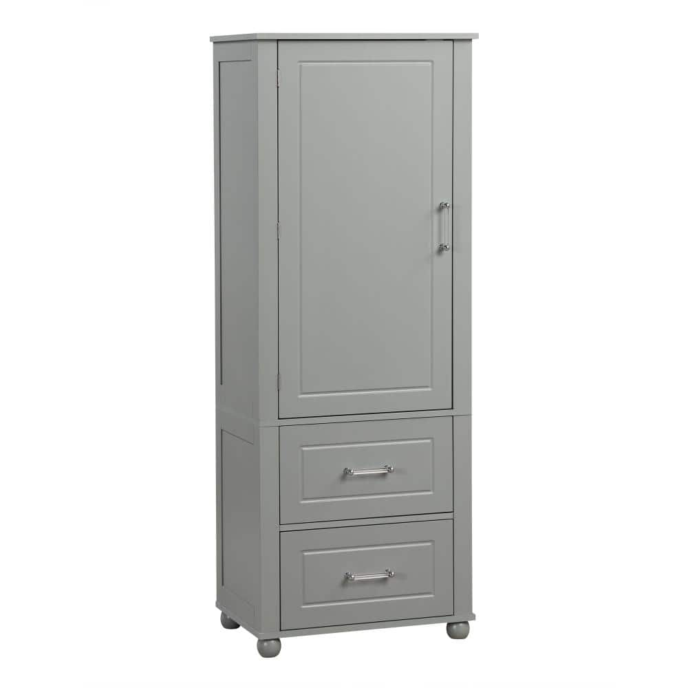 23 in. W x 15.9 in. D x 61.4 in. H Tall Bathroom Storage Cabinet Freestanding Linen Cabinet 2 Drawers Adjustable Shelves