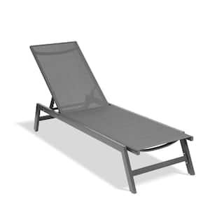 5-Position Adjustable Recliner, All Weather Aluminum Outdoor Lounge Chair for Patio, Beach, Yard, Pool, Grey Fabric