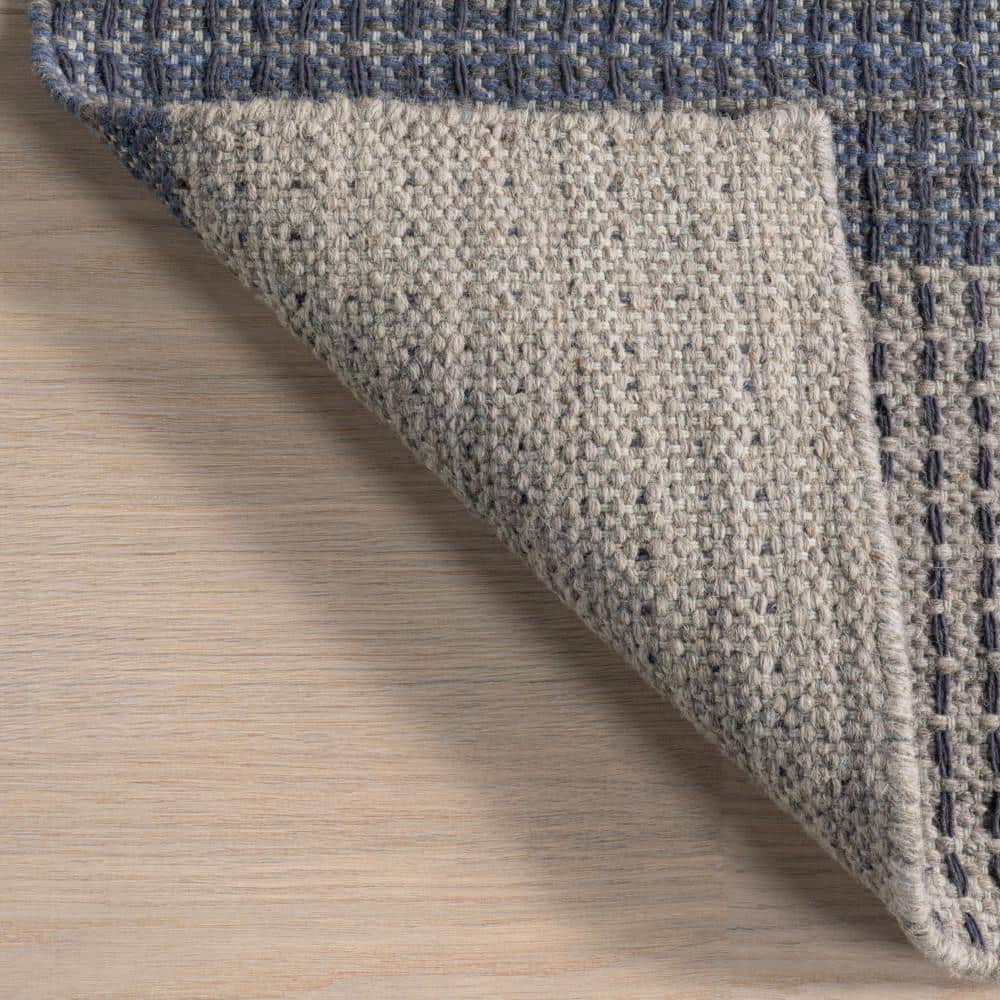 Blue and Gray Handmade Wool Plaid Area Rug 5' x 8'