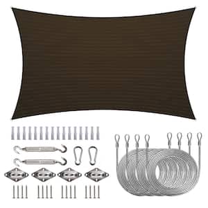 8 ft. x 10 ft. 190 GSM Brown Rectangle Sun Shade Sail with Rectangle Installation Kit Plus 4 Cable Wire Ropes