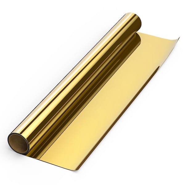 24 in. W x 79 in. L Heat Blocking Anti UV Daytime Blackout Decorative Window Film with One Way Reflective, Gold-Silver