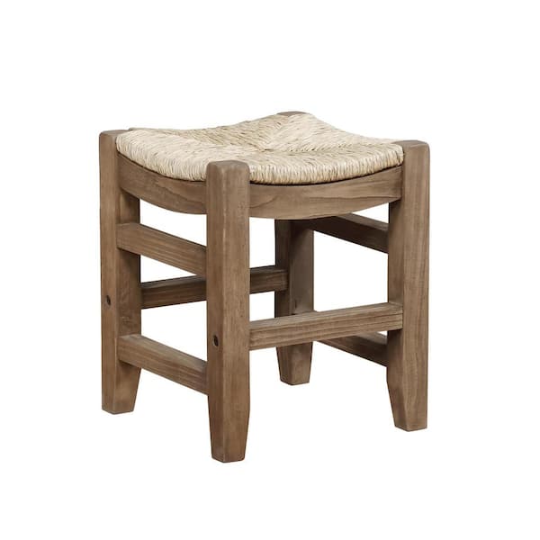 Newport Light Amber Wood 18 in. Stool with Rush Seat