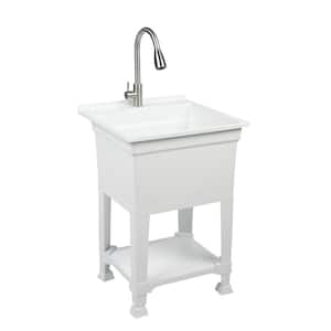 All-in-One 24 in. x 24 in. Freestanding White Polypropylene Laundry Utility Sink w/ Stainless Steel Pull-Down Faucet