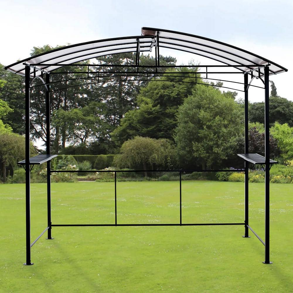 Black Steel Grill Gazebo with Shelves and Hardtop Canopy