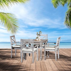 5-Piece Wood Outdoor Dining Set with Cushions