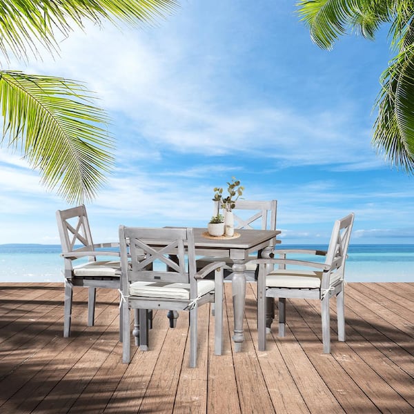5-Piece Wood Outdoor Dining Set with Cushions