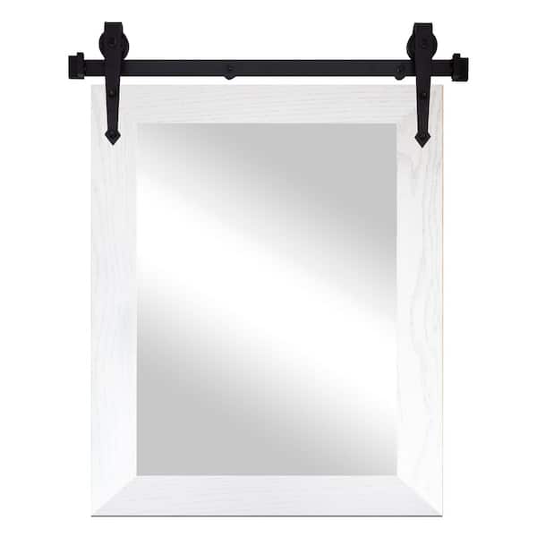 Rayne Mirrors (33 in. W x 42 in. H) White Oak Hardwood Mirror With Steel Barndoor Rail