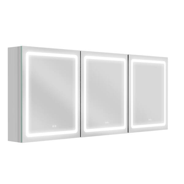 NTQ 60 in. W x 30 in. H Rectangular Aluminum Anti-Fog Dimmable White Smart Lighted Medicine Cabinet with Mirror for Bathroom