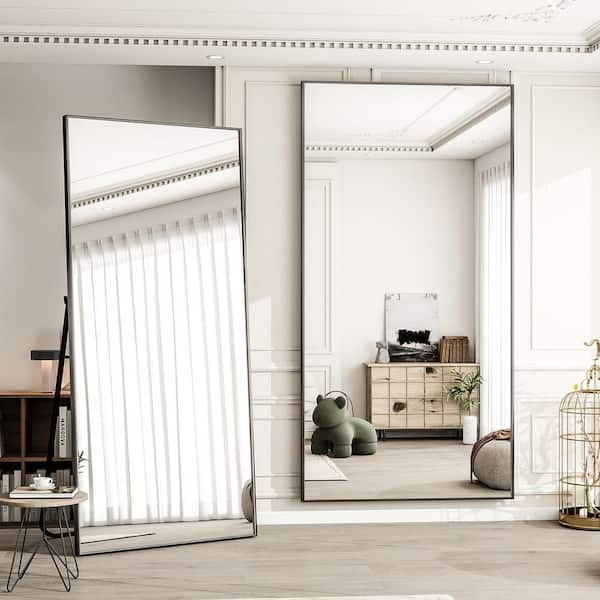 33.5 in. W x 75.6 in. H Rectangular Modern Black Aluminum Framed Full Length Mirror Wall Mirror