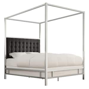 Metal Canopy King Bed with Upholstered Headboard