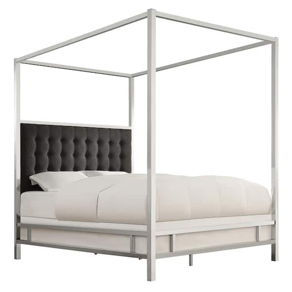 HomeSullivan Metal Canopy King Bed with Upholstered Headboard