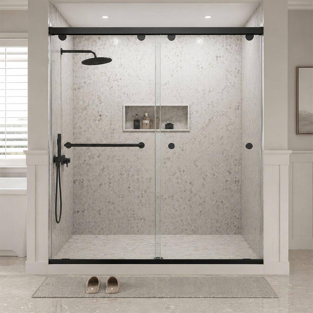 "43-48 in. W x 76 in. H Double Sliding Frameless Shower Door in Matte Black with 5/16"" Clear Tempered Glass" price history on PriceWatchPro