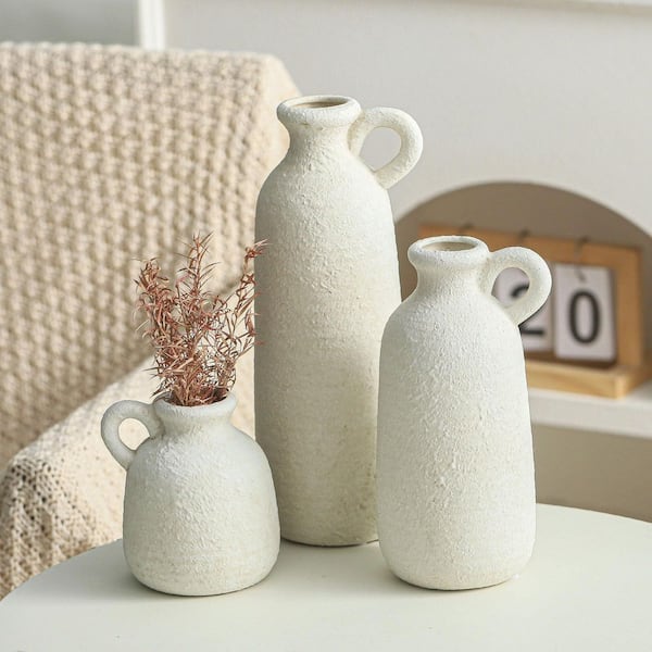 10.43 in. Neutral Rustic Handle Series 6 8 10 in White Ceramic