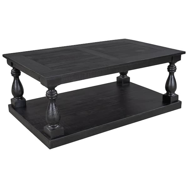 aisword 45.2 in. Black Rustic Floor Shelf Wood Rectangle Coffee Table with Storage, Solid Pine Wood