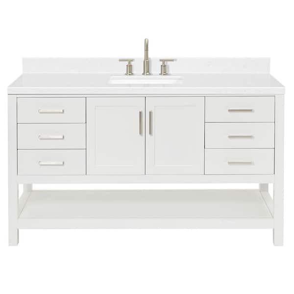 Magnolia 60 in. Single Sink Freestanding Bathroom Vanity in White with Carrara White Quartz Top