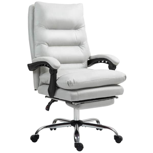 Executive Massage Office Chair, Heated Reclining Chair with Footrest, Microfiber, Light Gray