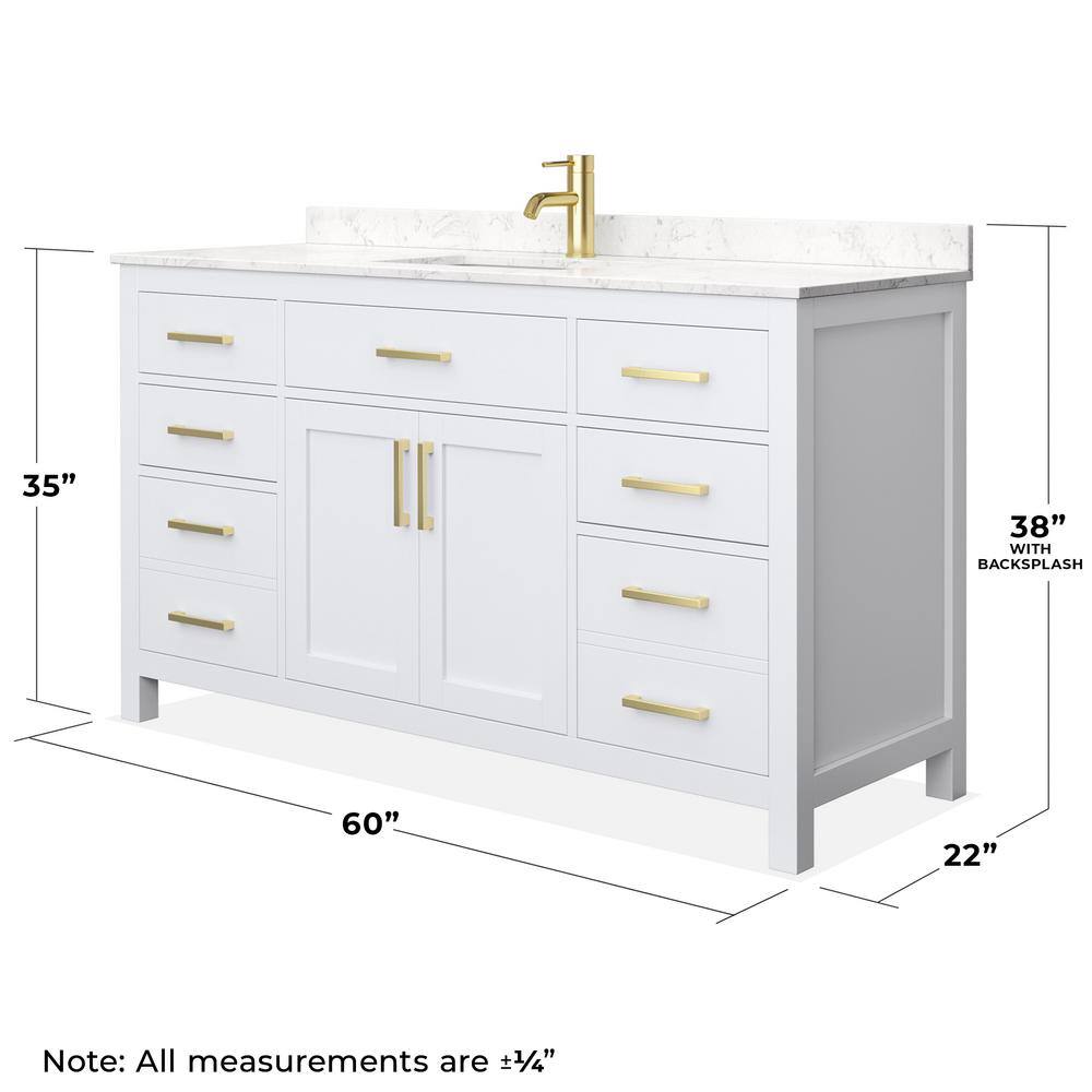 Beckett 60" White Freestanding Single Bathroom Vanity with Brushed Gold Accents