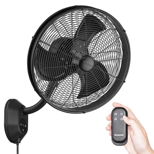 Wall Mount Wet Rated Oscillating Outdoor 18 in. Matte Black Wall Fan with Remote