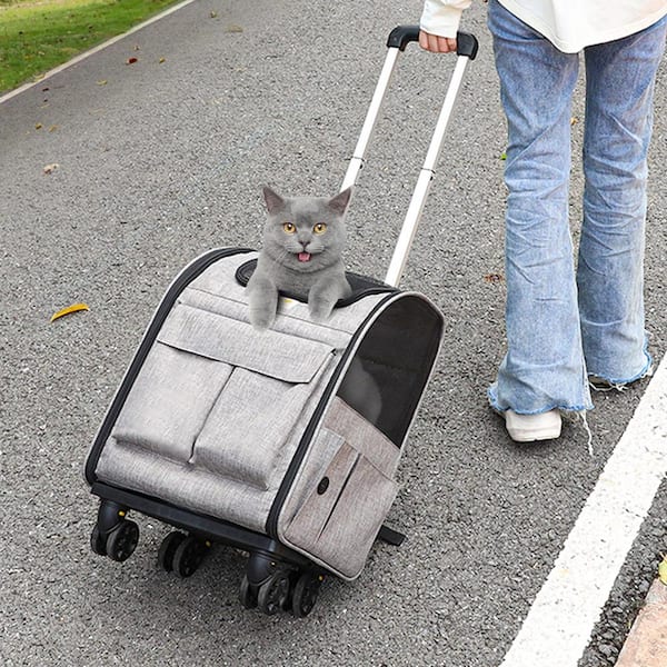 Rolling Pet Carrier Backpack with Removable Wheels for Under 18LBS., Large Soft Sided Wheeled Dog Carrier Cat Travel