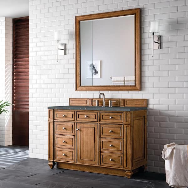 James Martin Vanities Bristol 48.0 in. W x 23.5 in. D x 34.0 in. H Single Bathroom Vanity in Saddle Brown with Parisien Bleu Quartz Top