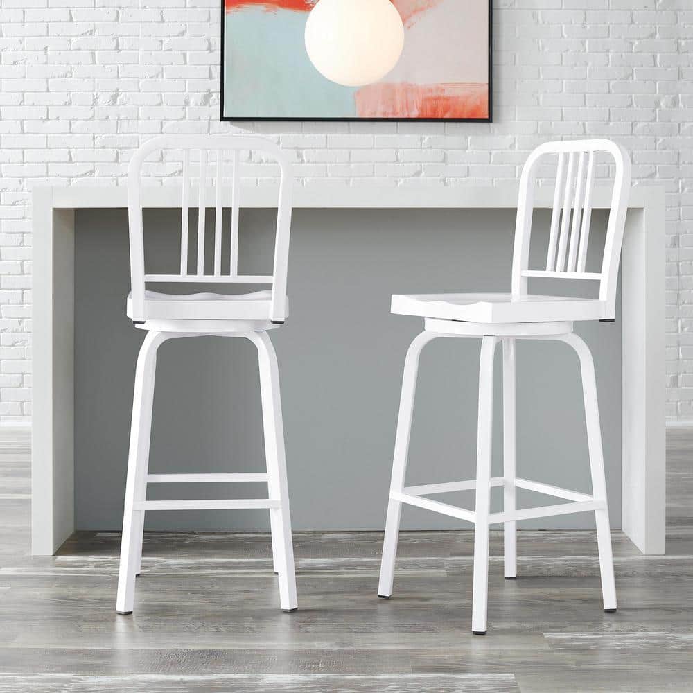 StyleWell Kipling White Metal Swivel Bar Stool with Back CM806R30WHT