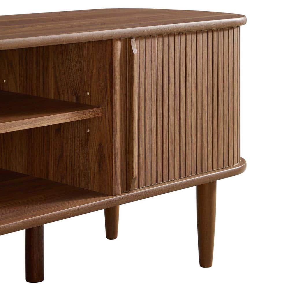 Mid-Century Walnut 55" TV Stand with Adjustable Shelf and Sliding Doors