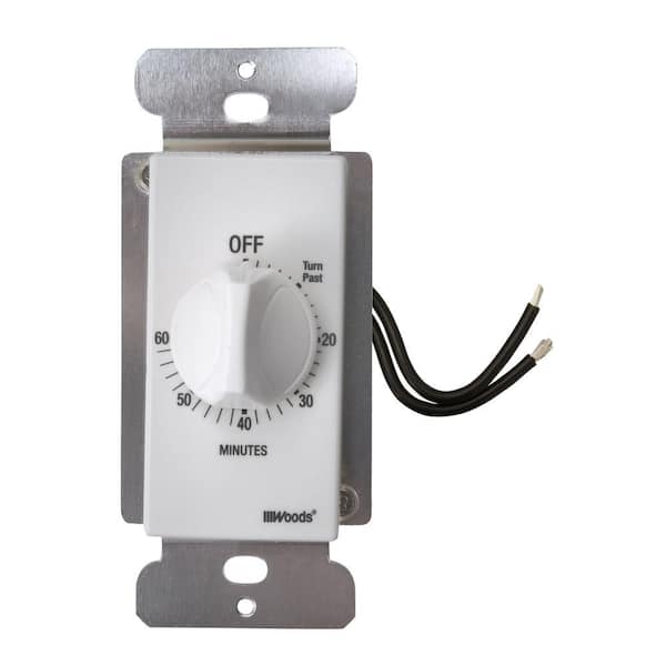 Woods 20-Amp 60-Minute In-Wall Spring Wound Countdown Timer Switch, White