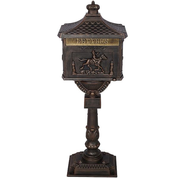 Cesicia Outdoor 16.5 in. L x 11.5 in. W x 45.5 in. H Cast Aluminum Decor Postal Mail Box in Bronze