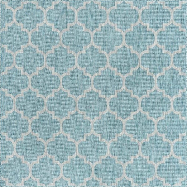 Unique Loom Outdoor Trellis Aquamarine 7 ft. 10 in. x 7 ft. 10 in. Area Rug
