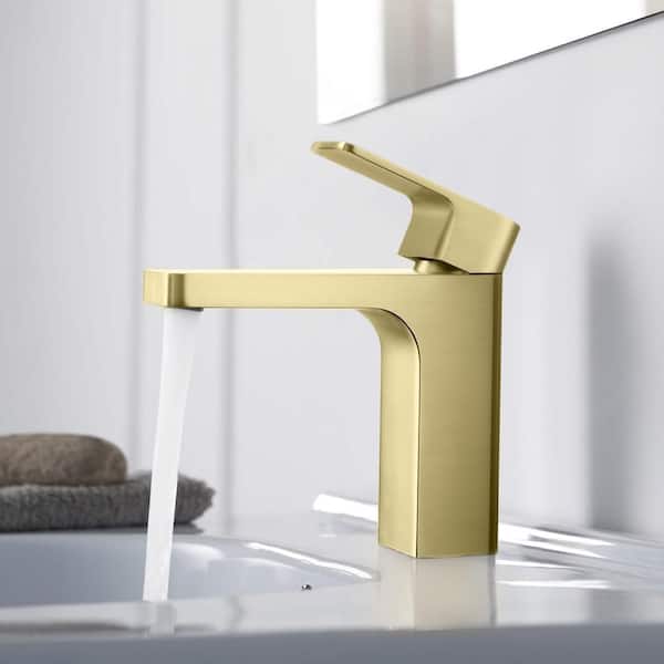 Single Handle Lever Handle Single Hole Bathroom Sink Faucet with Supply Lines and Pop-Up Drain in Brushed Gold